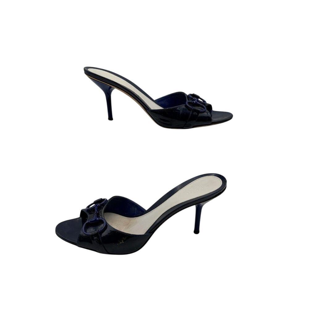 Vintage Y2K Gucci Horsebit Navy Patent Mule Kitten Heel 7B